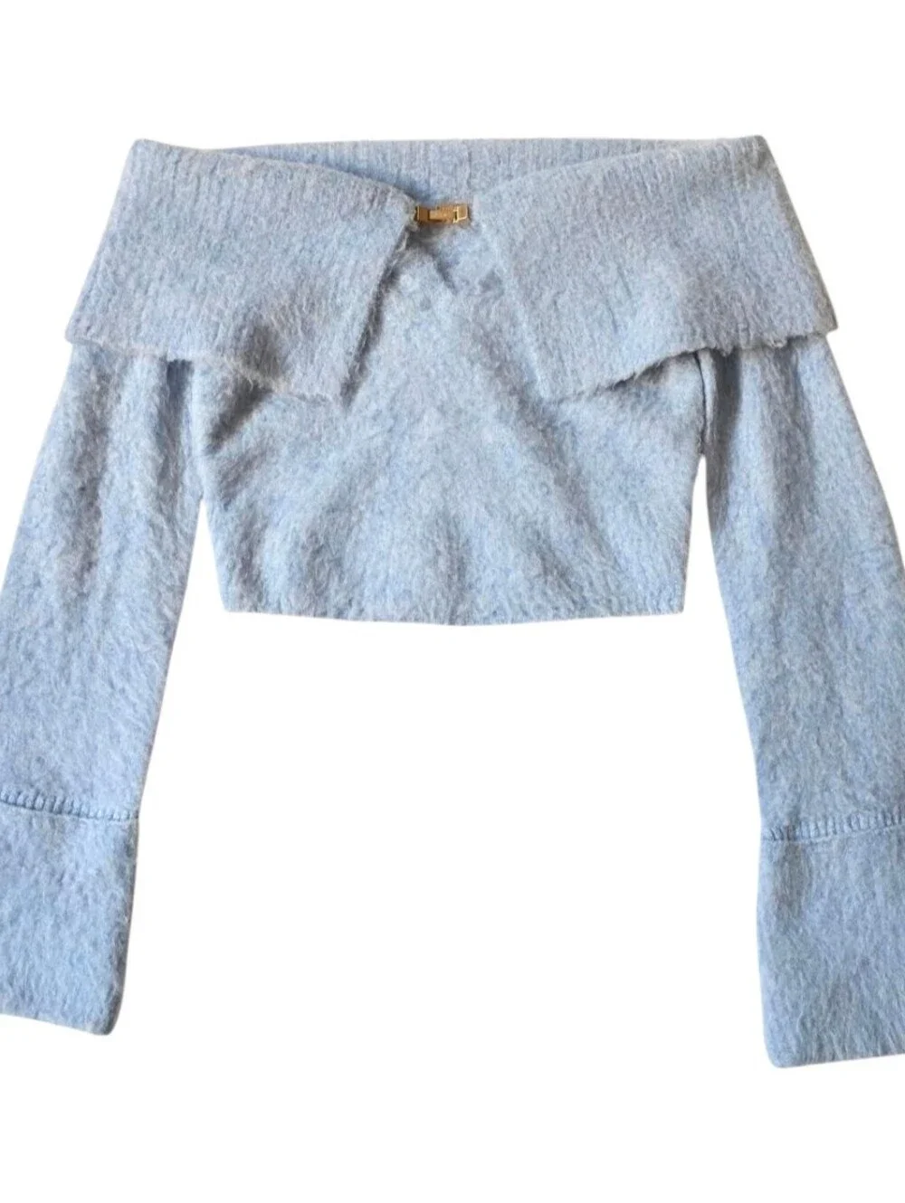Cult Gaia Light Blue Knit Off The Shoulder Cropped Top - Picture 3 of 8